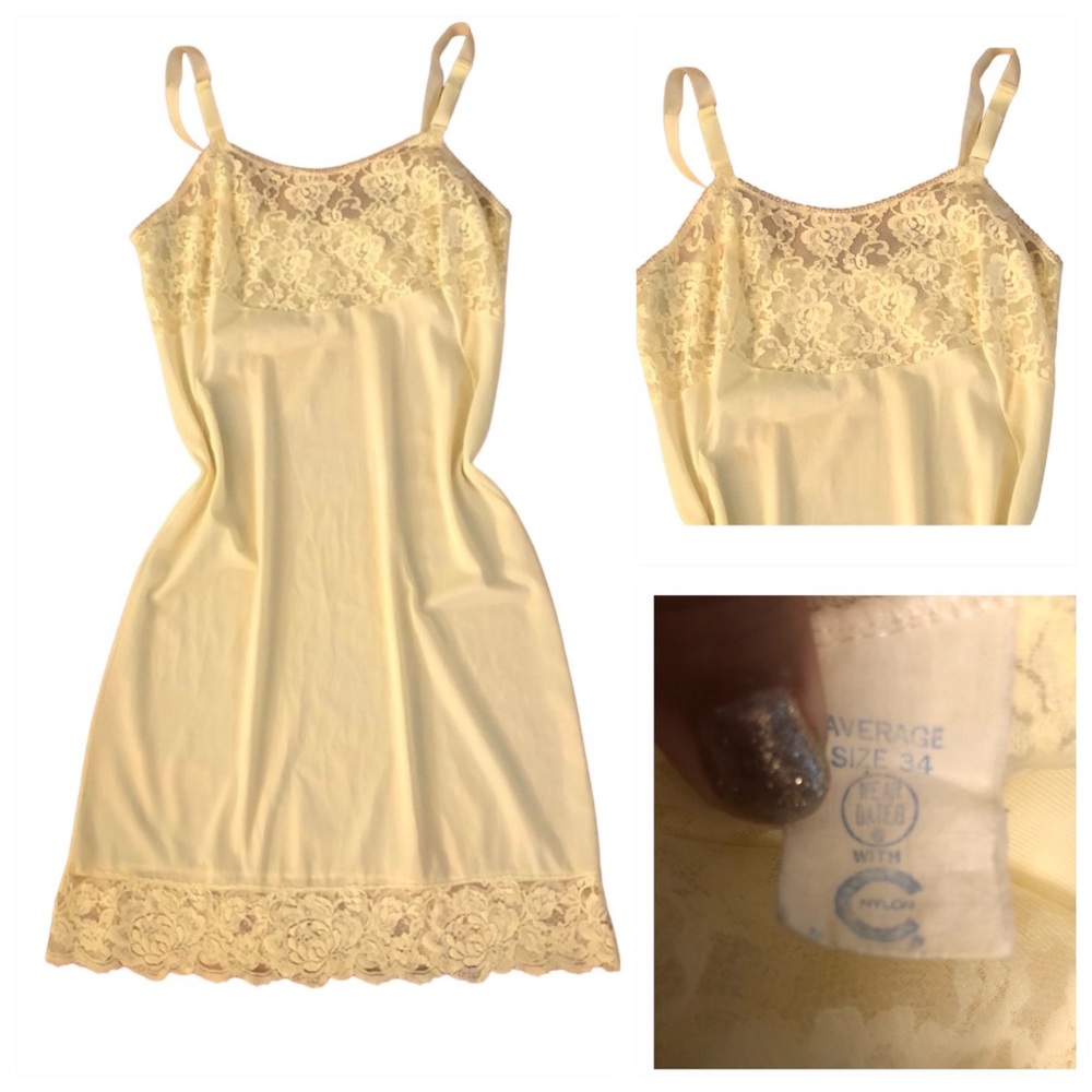 1950’s Vintage Soft Yellow Full Slip w/Lace Bust, Pastel‎ Yellow Slip Dress, Med - Picture 1 of 6